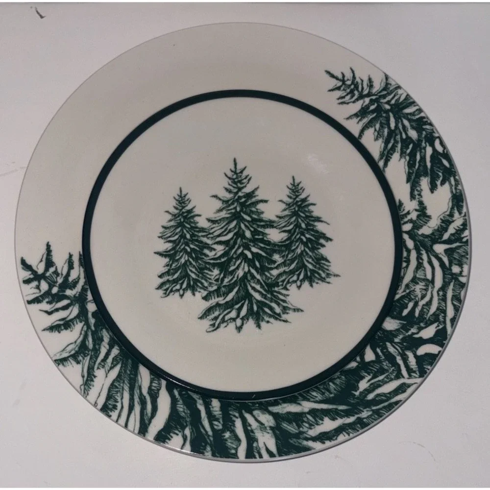 Royal Norfolk Evergreen Tree Christmas Dinner Salad Plates 10.5in Farmhouse
